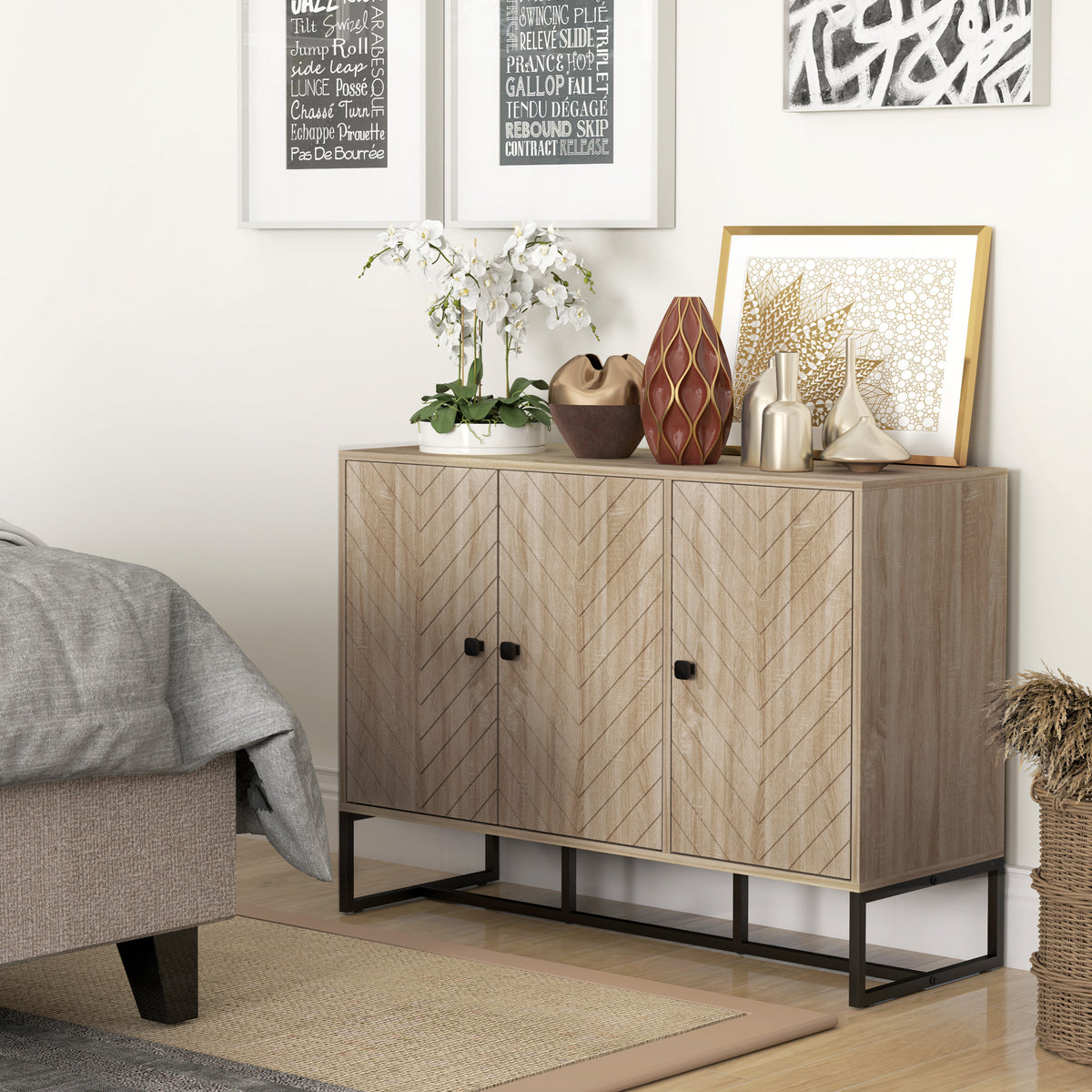 Buffet salon meuble de rangement armoire de cuisine avec placard 2 portes et étagères réglables 108 x 40 x 80 cm, chêne