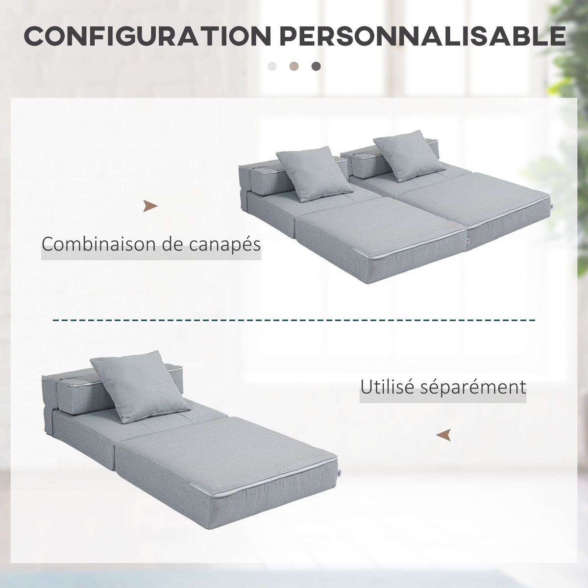 Chauffeuse canapé-lit convertible fauteuil 1 place avec 1 coussin déhoussable, tissu gris clair