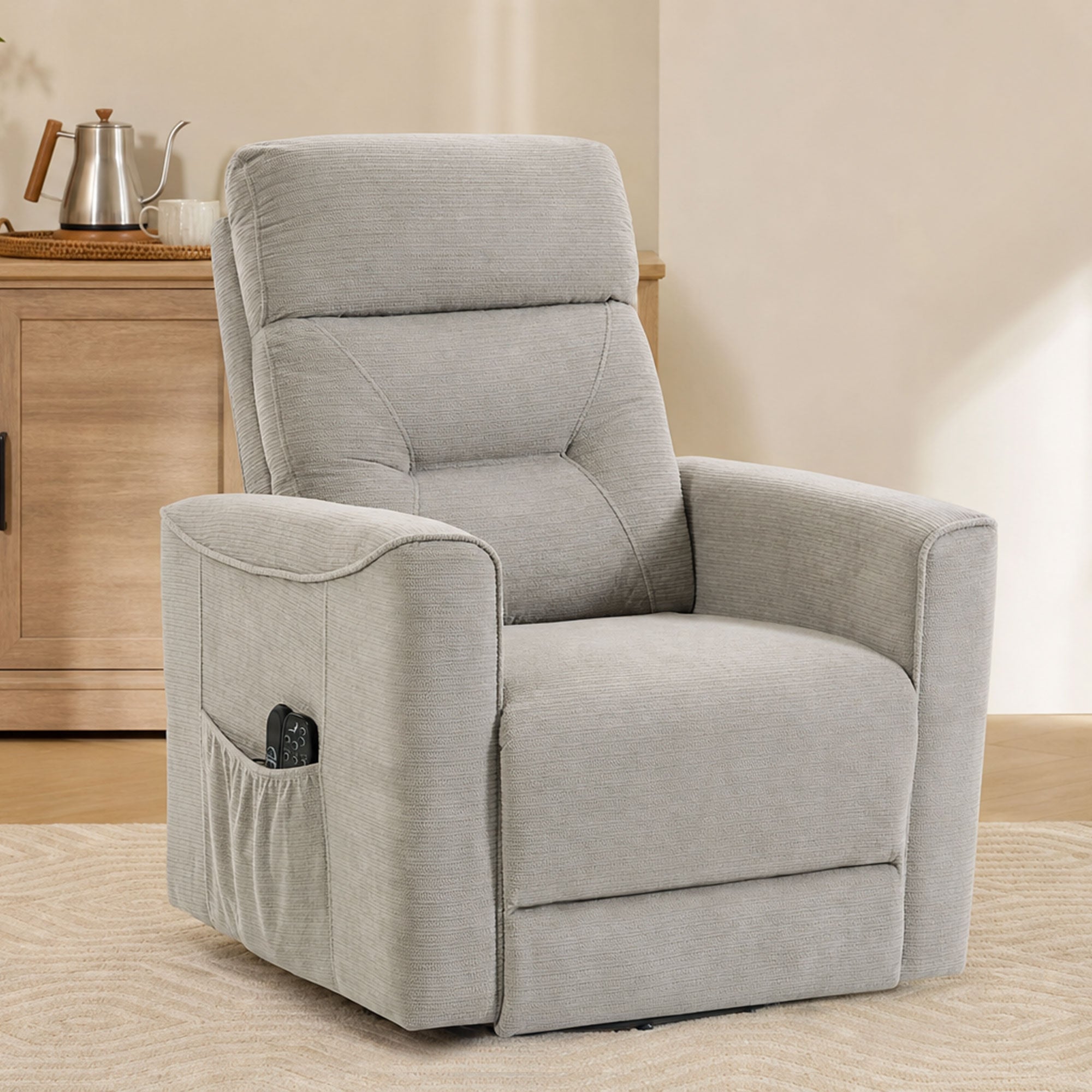 Fauteuil Releveur Électrique Massage Vibration et Chaleur, Fauteuil Relax Électrique, Dossier Inclinable, Chenille, Gris