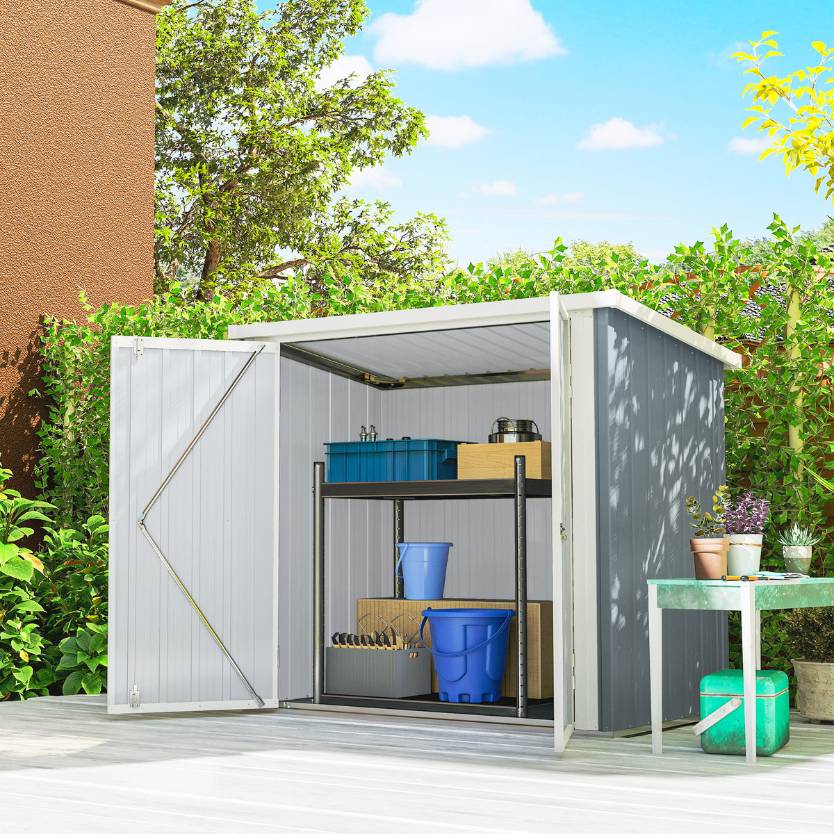 Abri de Jardin cabane de jardin 1,09 m² 2 Portes verrouillables 147 x 86 x 134 cm tôle d'acier Gris clair Blanc