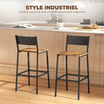Lot de 2 tabourets de bar, chaises de bar, assise 72,5H cm, dossier et repose-pieds, pieds en métal, brun rustique