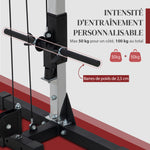 Appareil de musculation double poulie vis à vis crossover, charge libre avec haltère 2 x 50kg dim. 245L x 85l x 207H cm