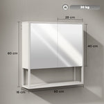 Armoire murale salle de bain avec miroir, meuble salle de bain, 2 portes miroir, étagère ouverte 60 x 16 x 60 cm blanc