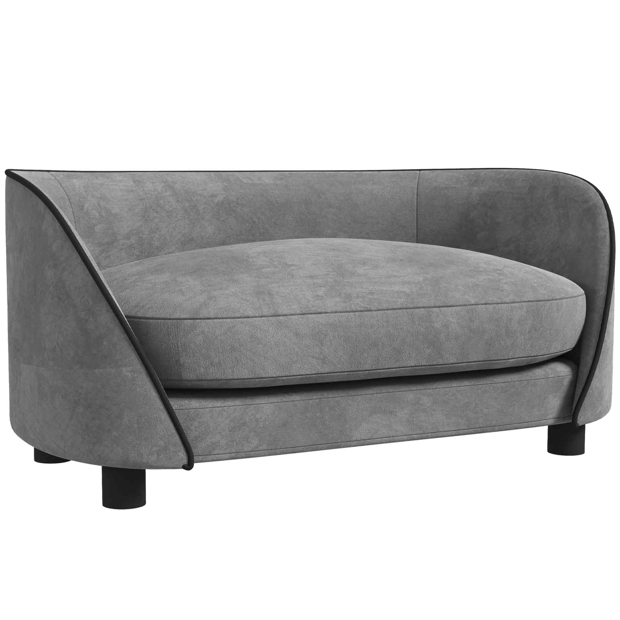 Dog sofa with soft cushion, removable and washable cover, grey Dutch velvet upholstery