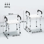 Tabouret de douche pour personnes âgées et handicapées avec accoudoirs, hauteur réglable, patins antidérapants, blanc