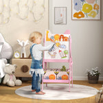 Tableau enfant chevalet enfant double face 2 boîtes de rangement pour enfants 3 - 8 ans 49 x 53,5 x 113 cm rose