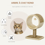 Arbre à chat en cercle avec griffoir en jute et jouet de souris coussin en peluche doux en panneaux de particules 40 x 30 x 56 cm kaki beige café