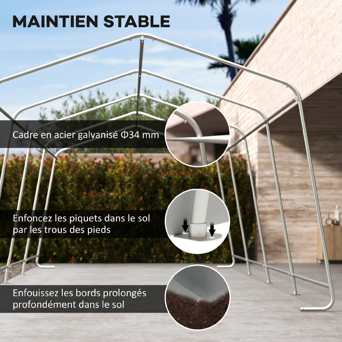 Tente garage carport dim. 6,2L x 3,3l x 2,4H m acier galvanisé robuste PE haute densité 150 g/m² imperméable anti-UV