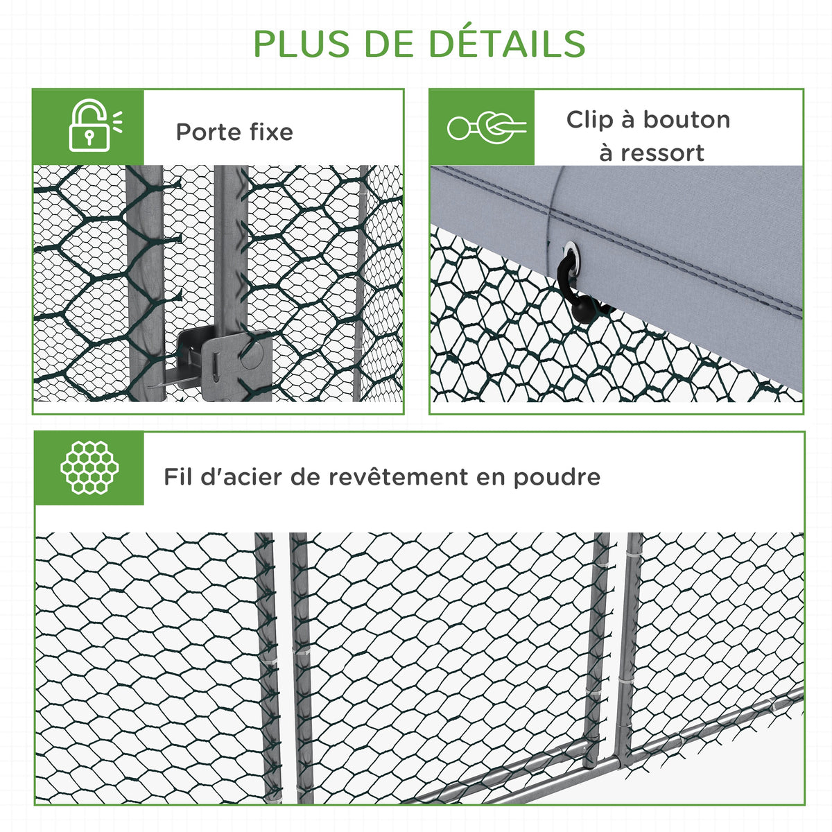 Enclos poulailler extérieur 5 m² parc grillagé dim. 2,8L x 2,45l x 2,46H - espace couvert - 5/8 poules