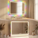 Miroir maquillage lumineux 80x60cm, miroir coiffeuse LED dimmable, lumière RGB, 3 températures de couleur, blanc