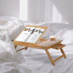 Table de lit plateau pour ordinateur en bois de bambou plateau inclinable pliable réglable en hauteur naturel