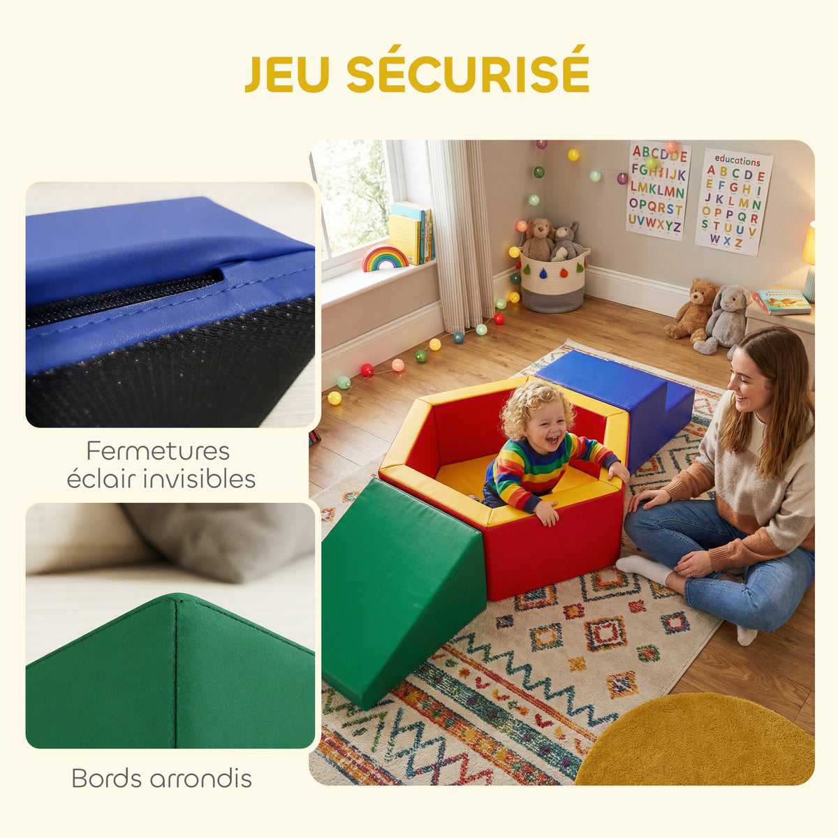 Parcours motricité bébé en mousse EPE avec piscine à balles, module motricité bébé avec housse en PU, multicolore