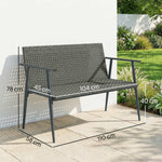 2-Seater Garden Bench in Woven Resin and Steel, with Armrests, Adjustable Backrests and Feet, 110x58x78cm, Grey