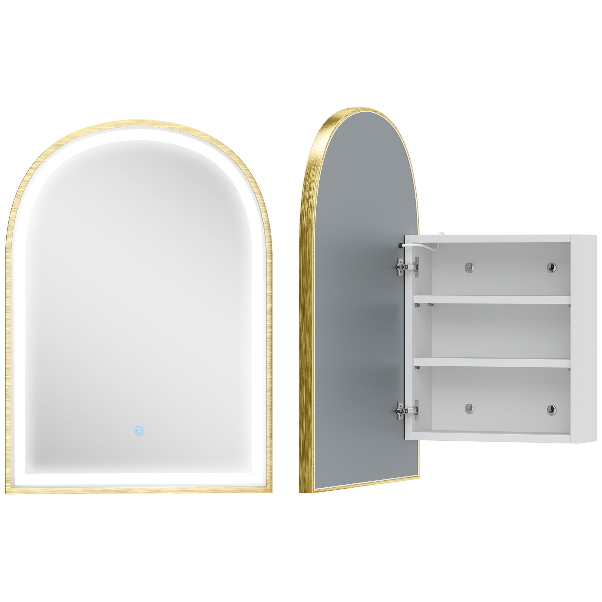 Armoire murale salle de bain avec miroir et éclairage LED, porte arquée, anti-buée, 50x14,5x70cm, doré