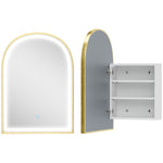 Armoire murale salle de bain avec miroir et éclairage LED, porte arquée, anti-buée, 50x14,5x70cm, doré