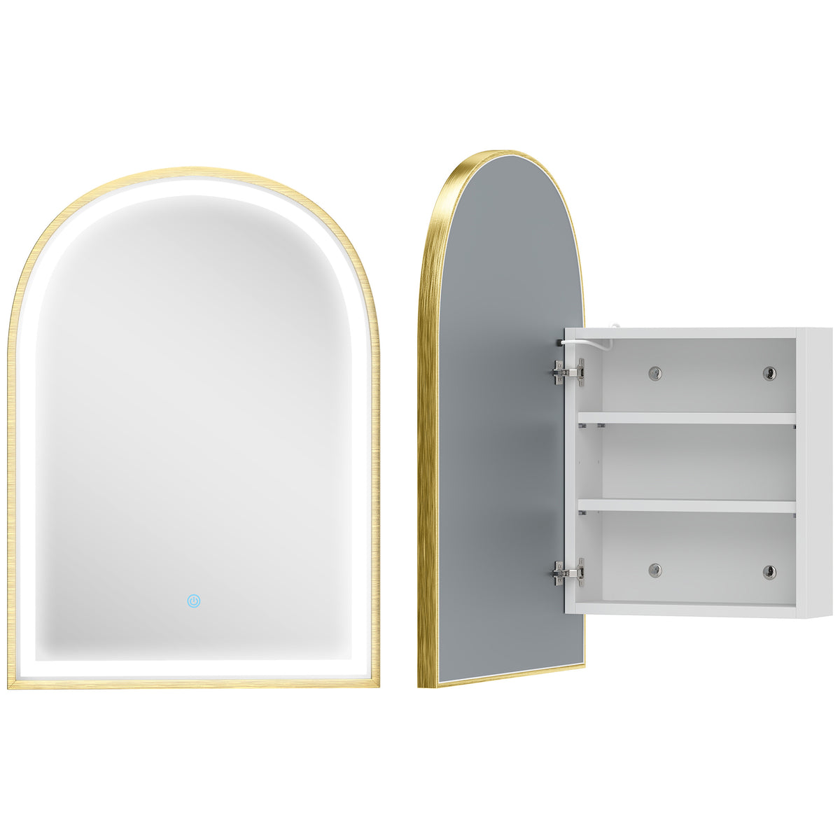 Armoire murale salle de bain avec miroir et éclairage LED, porte arquée, anti-buée, 50x14,5x70cm, doré