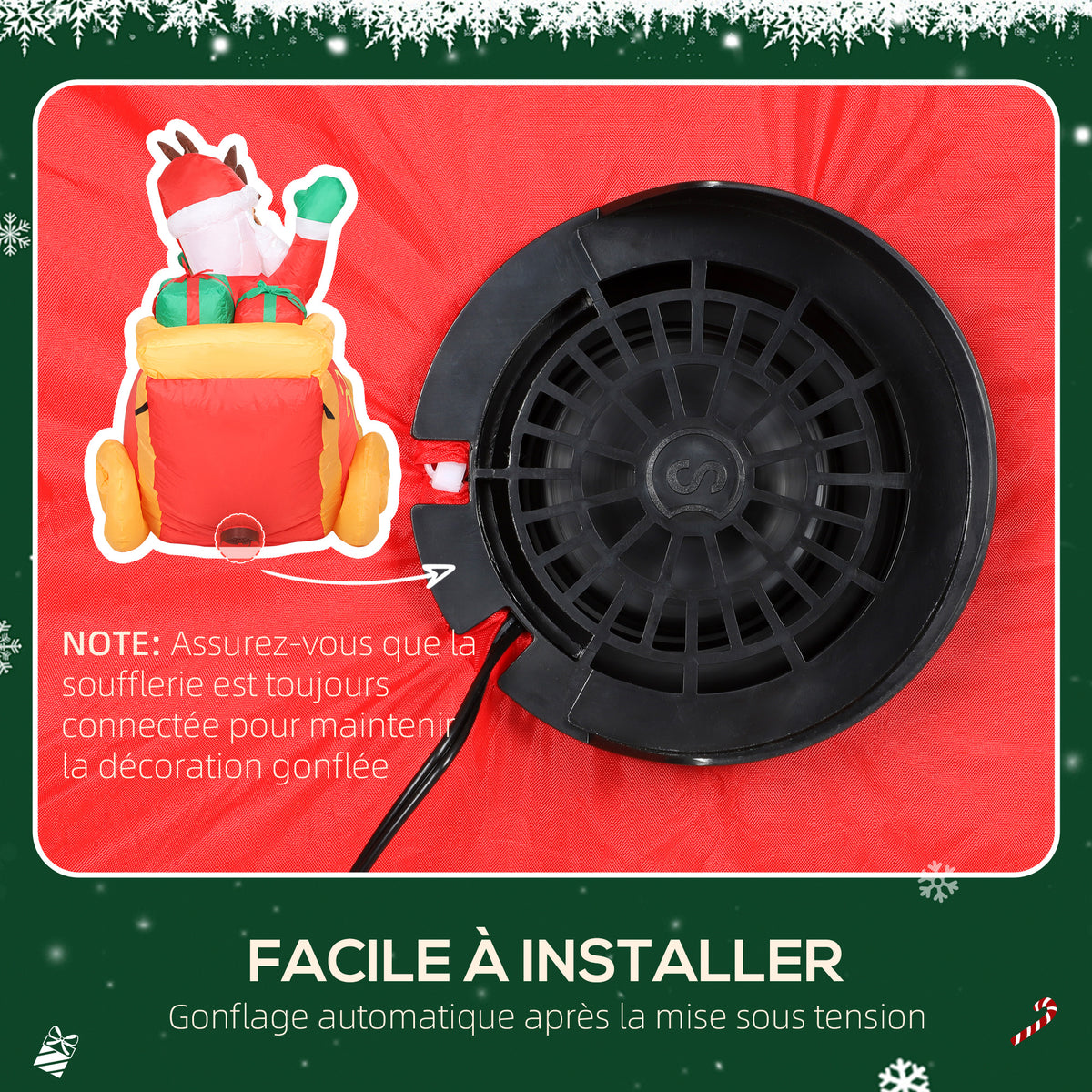 Babbo Natale gonfiabile con slitta e renne 240 cm 6 luci LED decorazione natalizia per interni ed esterni rosso