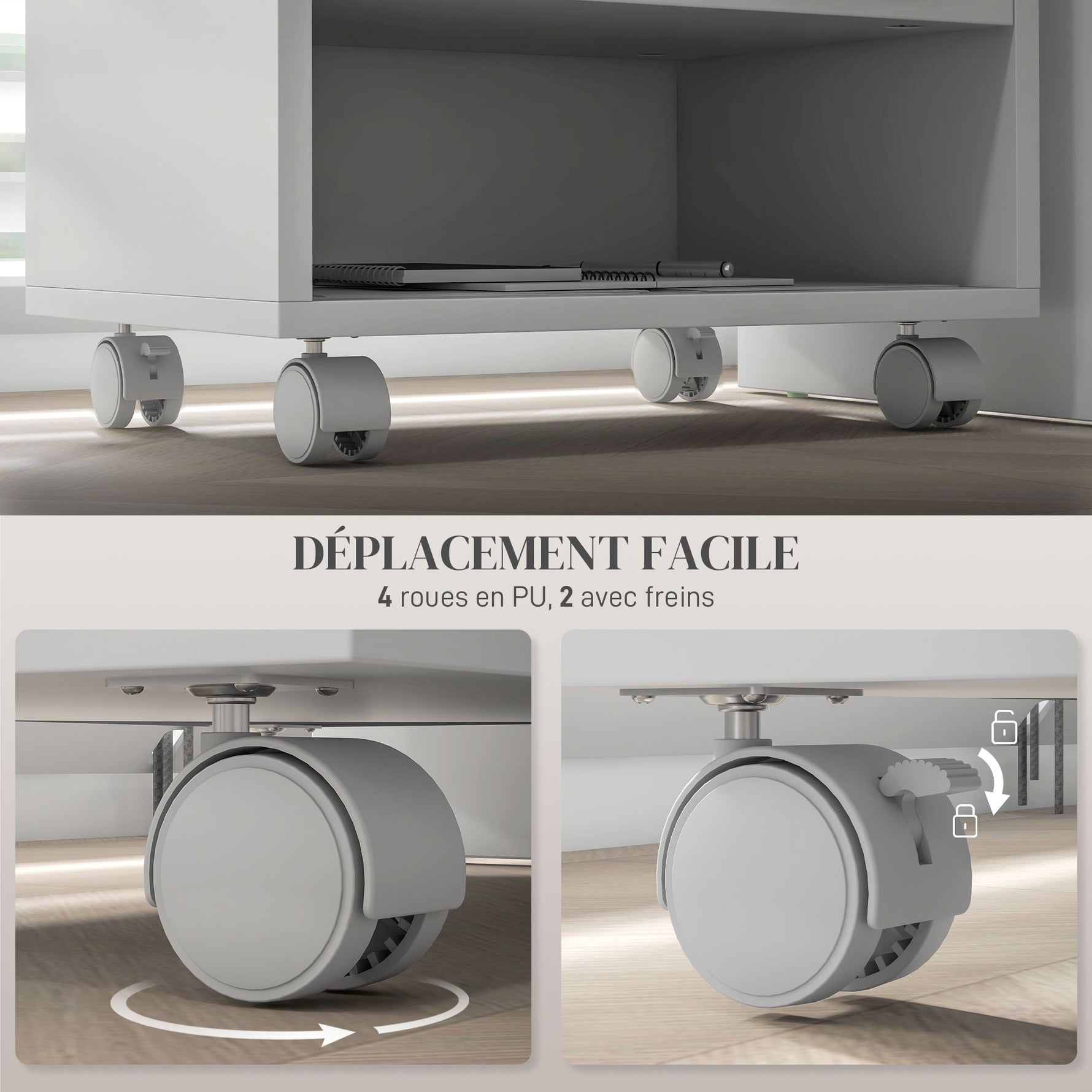Support d'imprimante meuble de rangement bureau caisson 4 compartiments ouverts 40L x 30l x 36H cm blanc