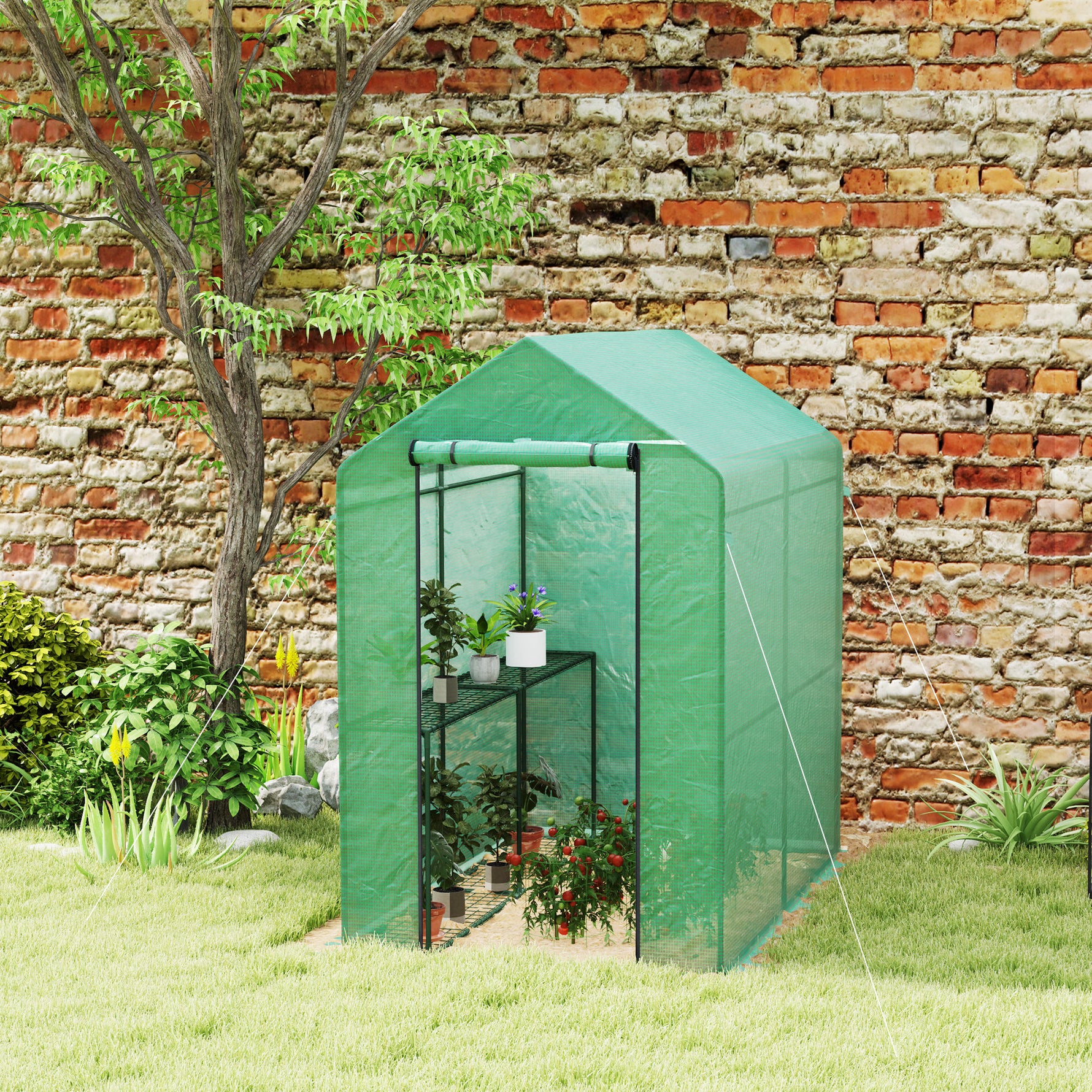 Serre de jardin PE étagère 2 niveaux, serre de balcon, bâche renforcée 140 g/m², châssis en acier, 186x120x190cm, vert