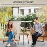 Set de jardín exterior de ratán sintético para 2 personas, tablero de vidrio templado, para balcón, terraza o patio, natural