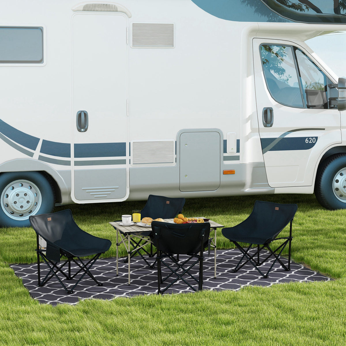 Chaise de camping pliable avec sac de transport et pochette latérale compact ultra légère noir