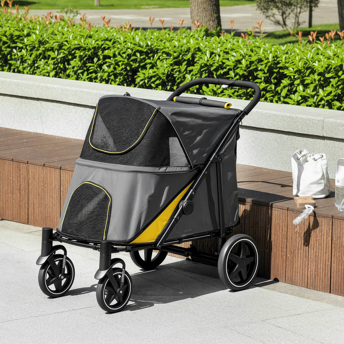 Poussette chien chariot pour chat 4 roues pliage en un clic laisse de sécurité charge 30 kg 112 x 67 x 100 cm gris foncé