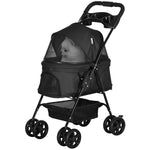 Poussette Buggy Pliable Chien Chat Panier Rangement Porte-Gobelets Tissu 300D Oxford Imperméable 4 Roues Noir