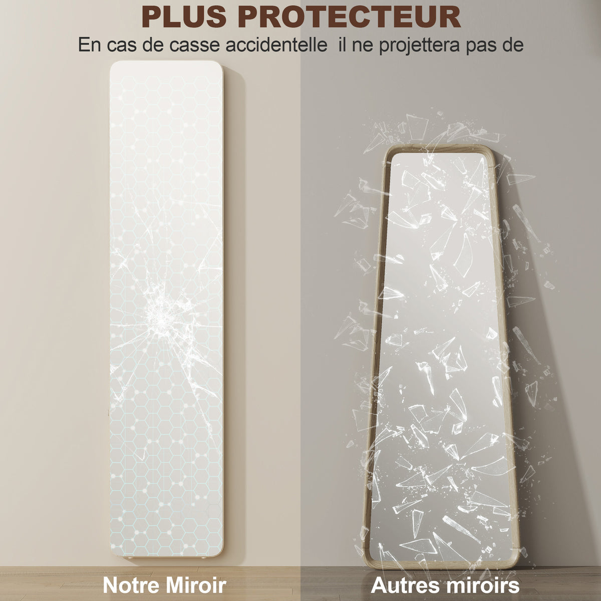 Espejo de pie y de pared rectangular dim. 37L x 43a x 156Al cm madera natural