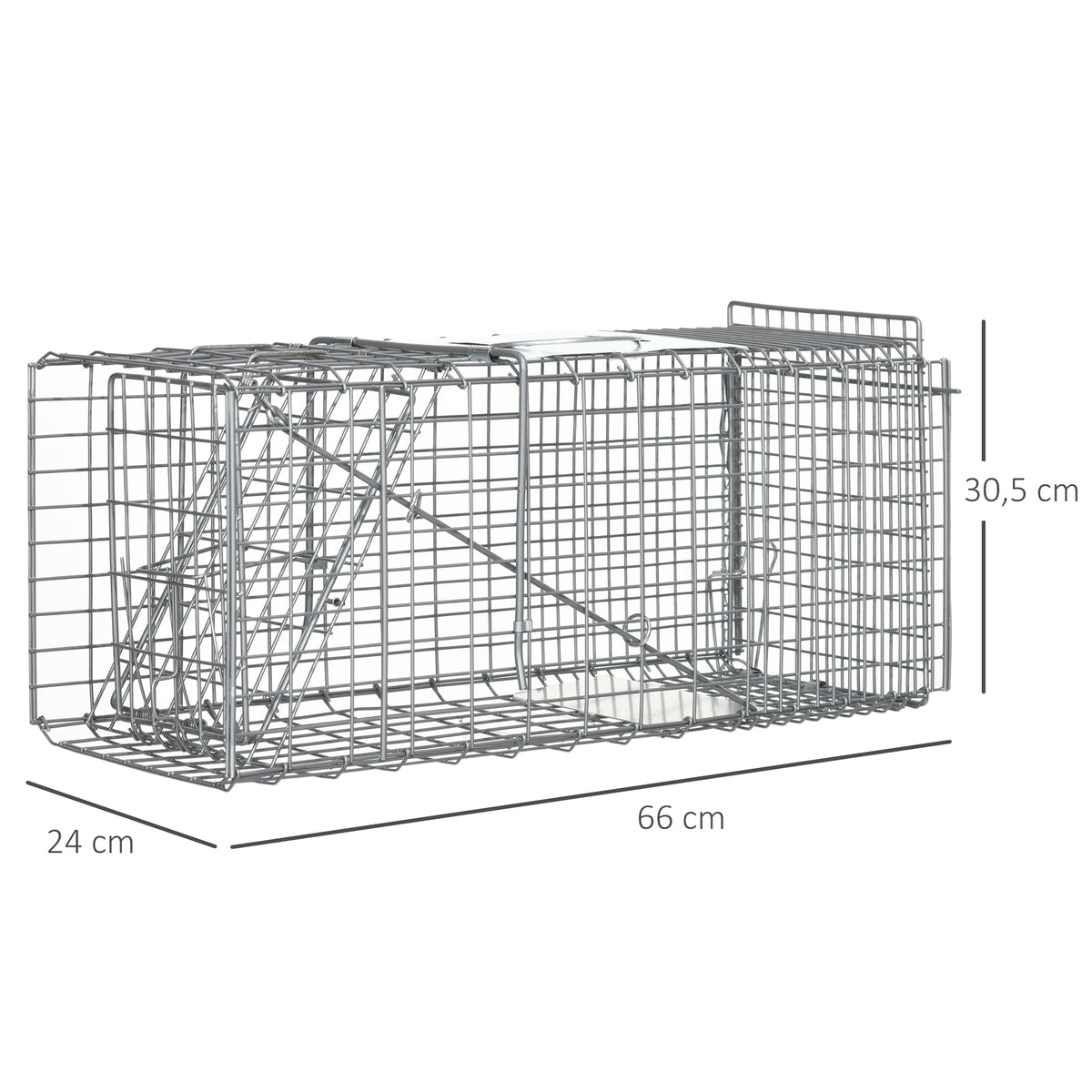 Trappola a gabbia pieghevole per piccoli animali tipo ratti e topi - 2 porte, maniglia, 66 x 24 x 30,5 cm, acciaio grigio