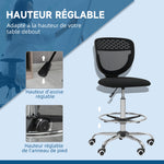 Chaise de bureau ergonomique en maille, chaise de dessin, hauteur et repose-pieds réglable, 59 x 59 x 106-126 cm, noir