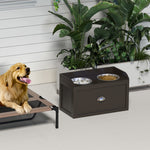 Gamelles Chiens Surélevées, Porte-Gamelles Surélevé Rangement 2 en 1, Tiroir, 2 Gamelles, 60x30x36cm, Marron Café