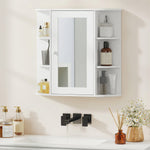 Armoire Murale avec Miroir Salle de Bain Meuble Miroir avec Rangement Toilettes 1 Porte + étagères latérales
