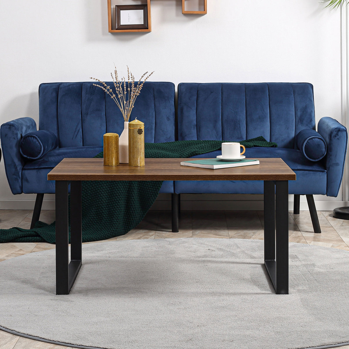 Table basse rectangulaire table de salon style industriel pied métal et plateau aspect bois 100 x 60 x 50 cm
