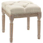 Repose pied salon, ottoman, siège rembourré en tissu aspect lin avec pieds en bois d'hévéa, 40 x 40 x 43 cm, beige