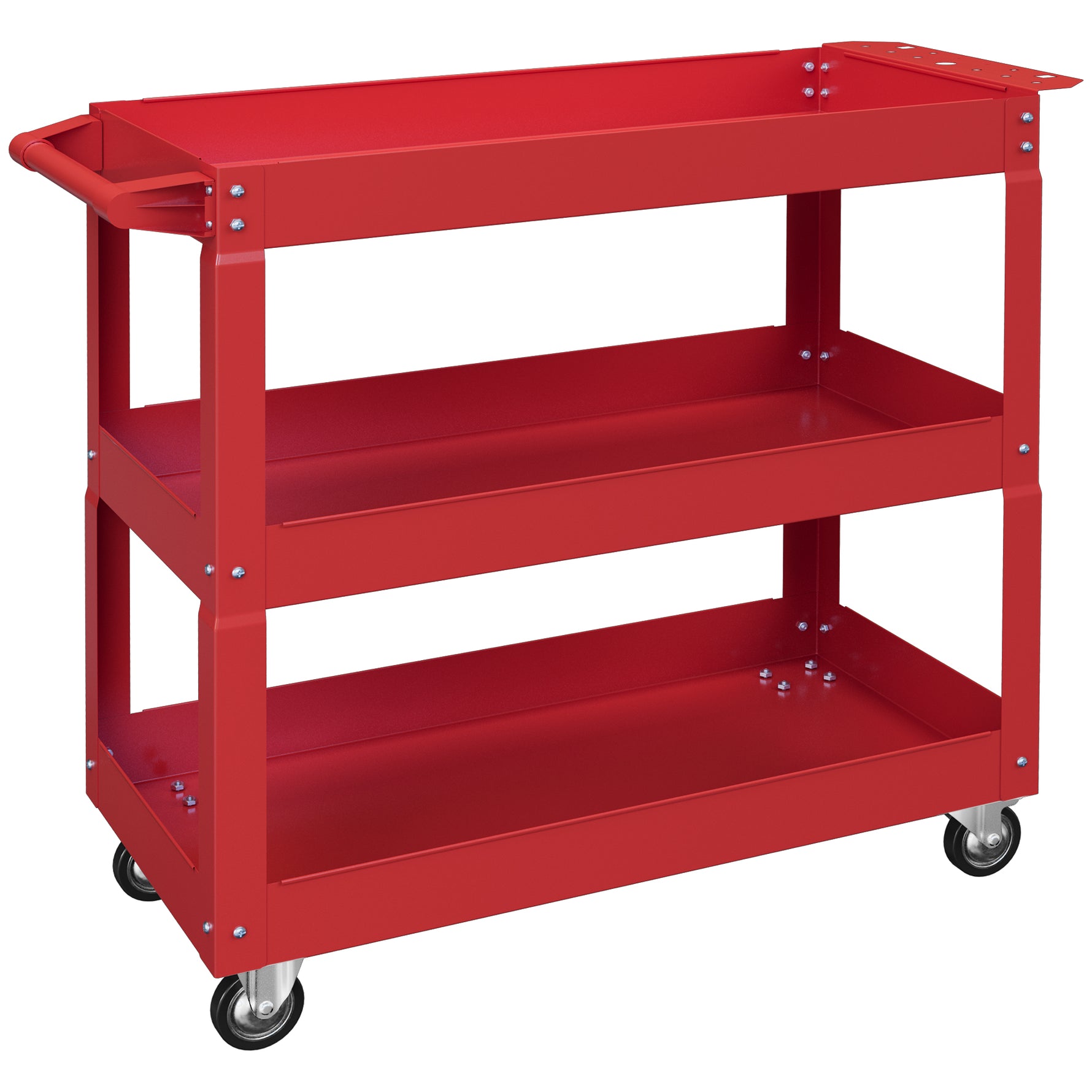 Chariot desserte d'atelier acier 3 plateaux sur roulettes avec poignée charge max. 150 kg 83 x 35,3 x 76 cm acier rouge
