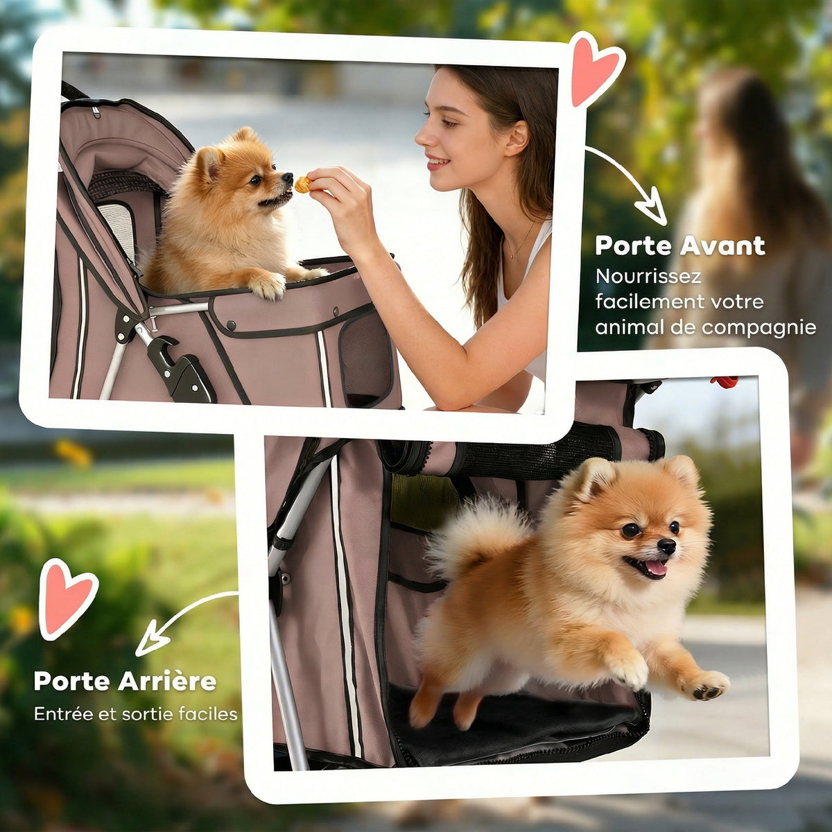 Poussette pour Chien 4 Roues, Chariot Pliable avec Auvent Réglable, Panier de Rangement, 77x44x102cm, Café