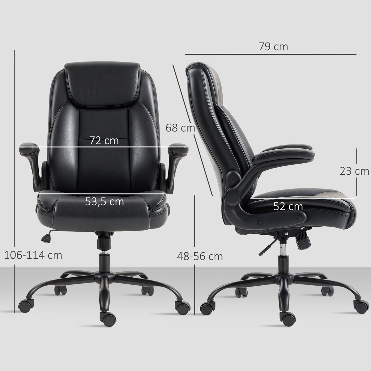 Fauteuil de bureau avec accoudoirs relevables, chaise de bureau ergonomique, hauteur réglable, fonction de bascule, noir