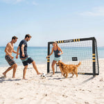 Futbol-atea babes-aparrarekin, lurreko 6 piketarekin eta PE sarearekin, 240x85x160cm, horia