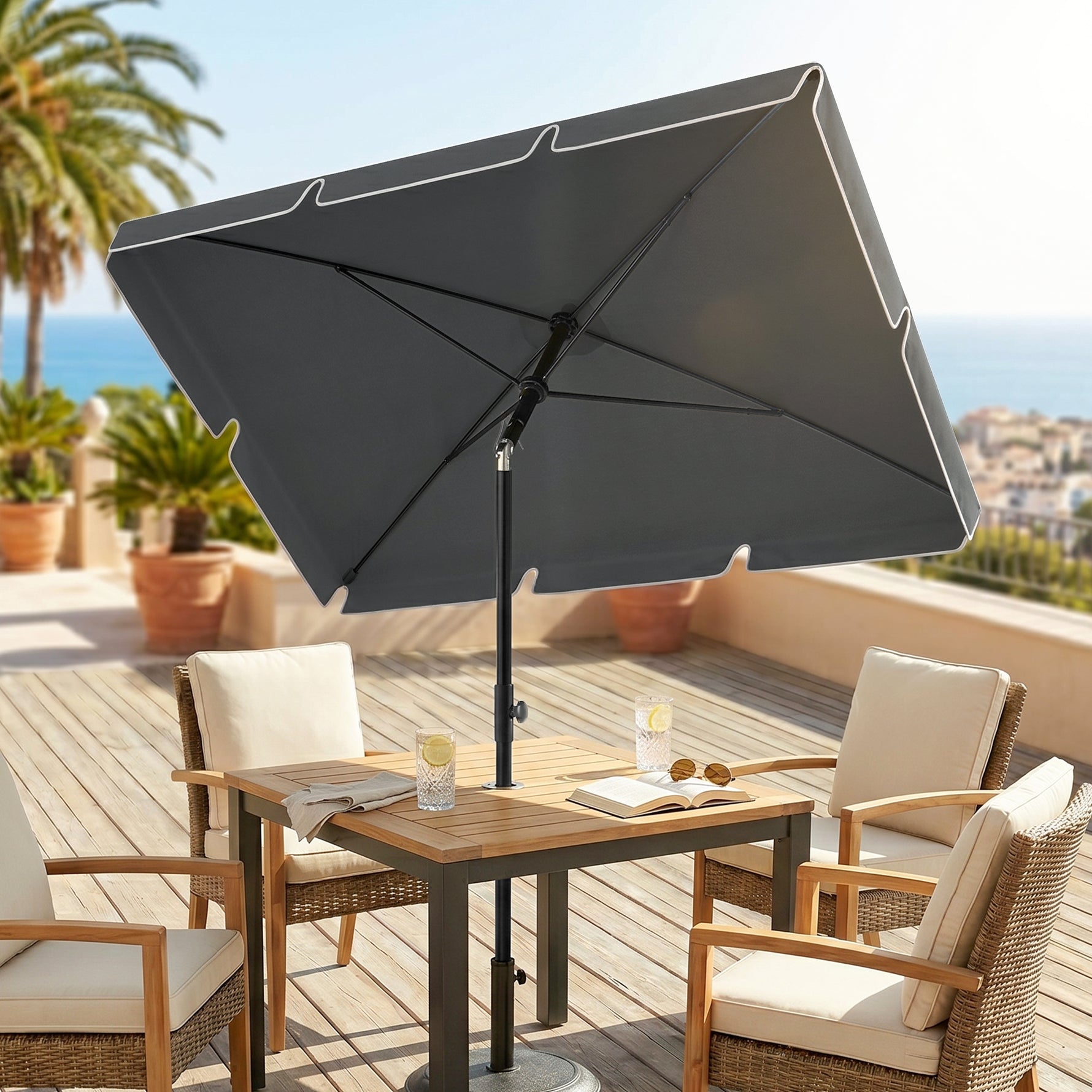 Parasol de jardin Parasol droit rectangulaire inclinable alu métal polyester haute densité 2 x 1,3 m gris