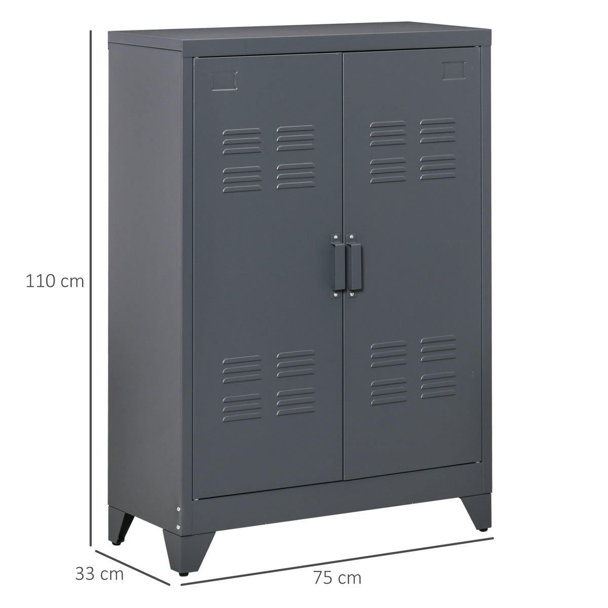 Armoire de bureau à 3 niveaux, meuble de rangement bureau métallique avec 2 portes et étagères réglables