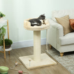 Arbre à chat grattoir design jeu boule et cordelette suspendue+ plateforme peluche - 55 x 55 x 83 cm - sisal beige