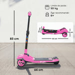 Trottinette électrique pour enfants 6+ ans, pliable 3 roues démarrage zéro, vitesse maximale 8 km/h 64 x 29 x 83 cm rose