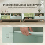 Meuble TV 120 cm, meuble télé pour téléviseur jusqu'à 36 pouces avec 2 portes, tiroir, compartiment ouvert, vert clair