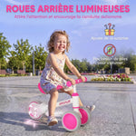 Draisienne Bébé 1-2 ans, Roue lumineuse, 3 Roues EVA Silencieuses sans Pédale, Limiteur Direction 135°, 51x22x36cm, Rose