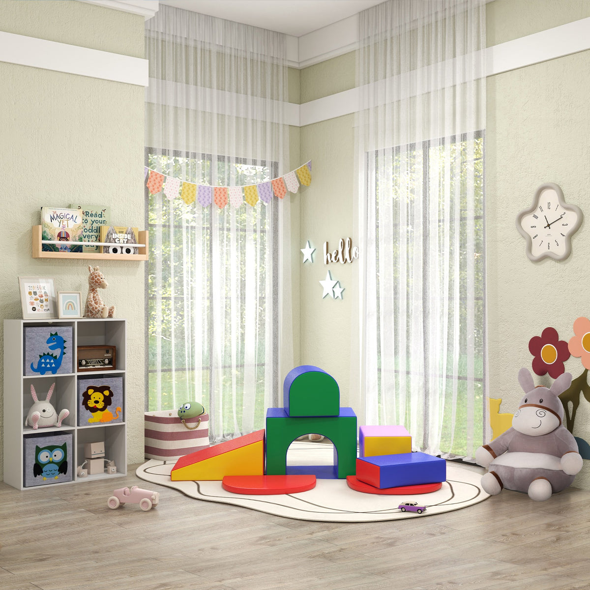 7PCS Parcours motricité bébé, jouet d'escalade, mousse blocs de construction avec revêtement synthétique, jouets éducatifs pour enfants d'âge préscolaire, multicolore