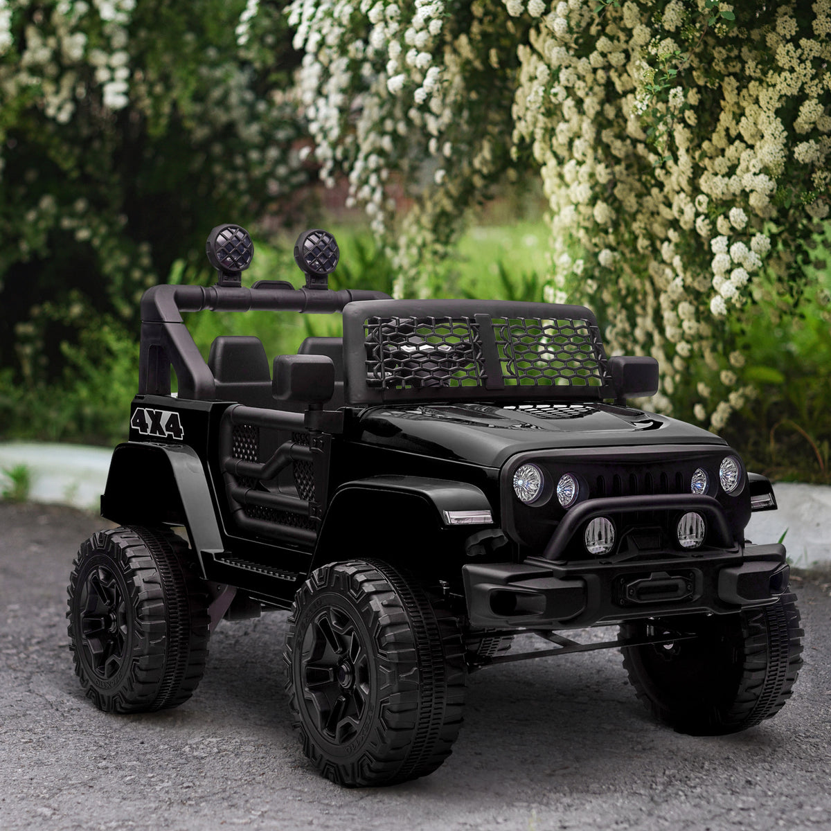 Voiture électrique pour enfants 12V avec télécommande, suspension à 4 roues, phares et klaxon, MP3, vitesse 3-5 km/h, pour 3-6 ans - noir