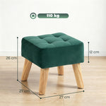 Fußhocker für das Wohnzimmer, Hocker, gepolzter Stoffsitz mit Holzbeinen, 27 x 27 x 26 cm, Dunkelgrün