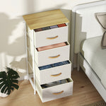 Commode 4 tiroirs en tissu, meuble de rangement avec 4 poches, 2 crochets, structure en acier, 45 x 30 x 94,5 cm, beige