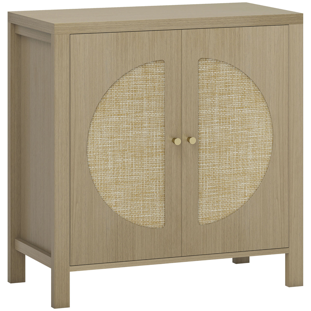 Keukenkast, opbergmeubel met 2 deuren met rotaneffect en verstelbare plank, 75 x 38 x 77 cm, natuurlijk hout