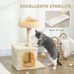 Arbre à Chat 72 cm, Perchoir Doux, Plateforme en Forme de Poisson, Niche en Peluche, Poteaux en Sisal, Balle, Beige